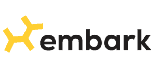 A logo for Embark Dog DNA Tests that features a yellow stick dog and the word "Embark".