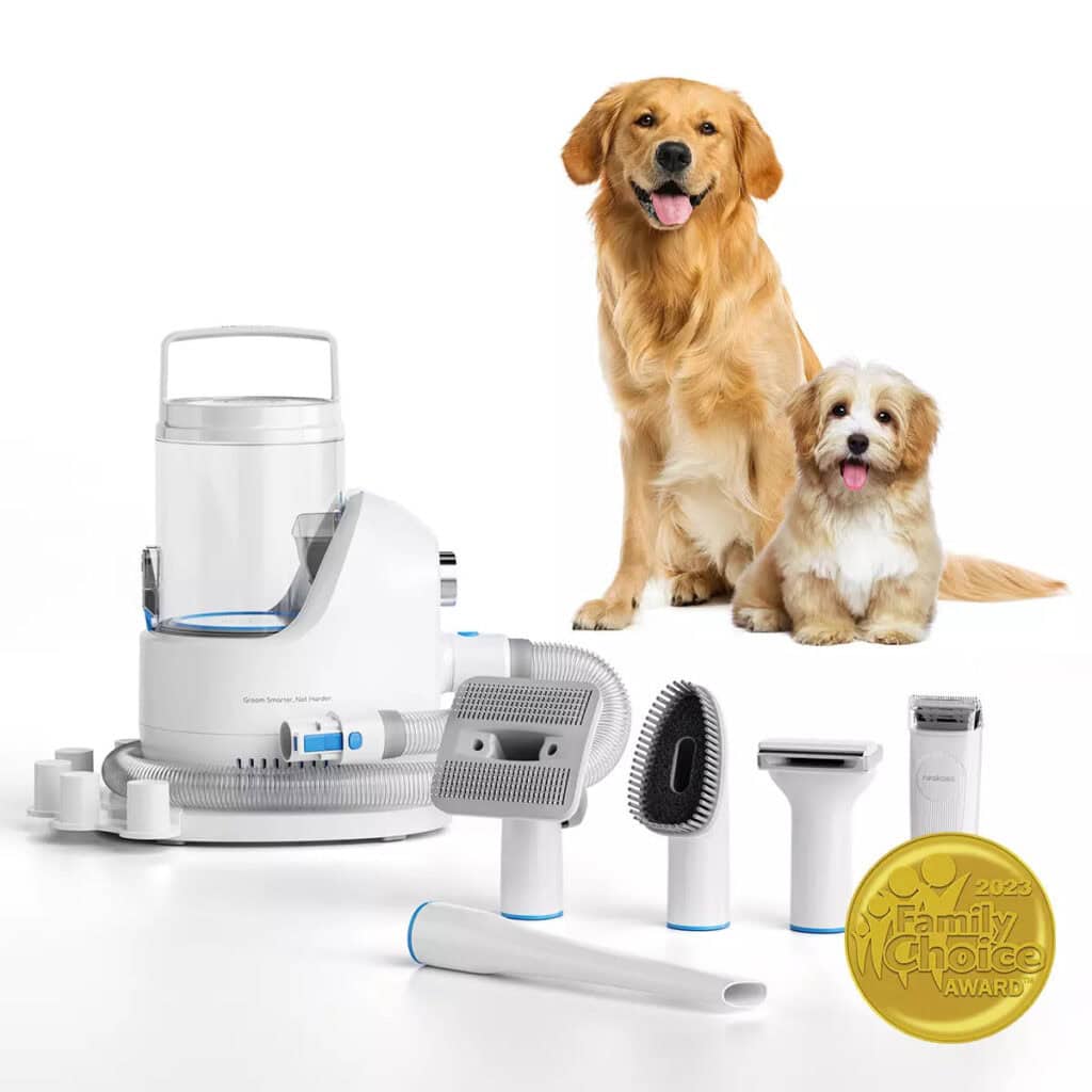 Neakasa P2 Pro Pet Grooming Vacuum System with 2 dogs.