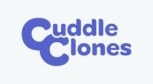 A graphic image of the words "Cuddle Clones" in periwinkle blue.