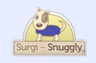 A graphic image of a cartoon dog wearing a blue surgical suit with the title "Surgi~Snuggly".